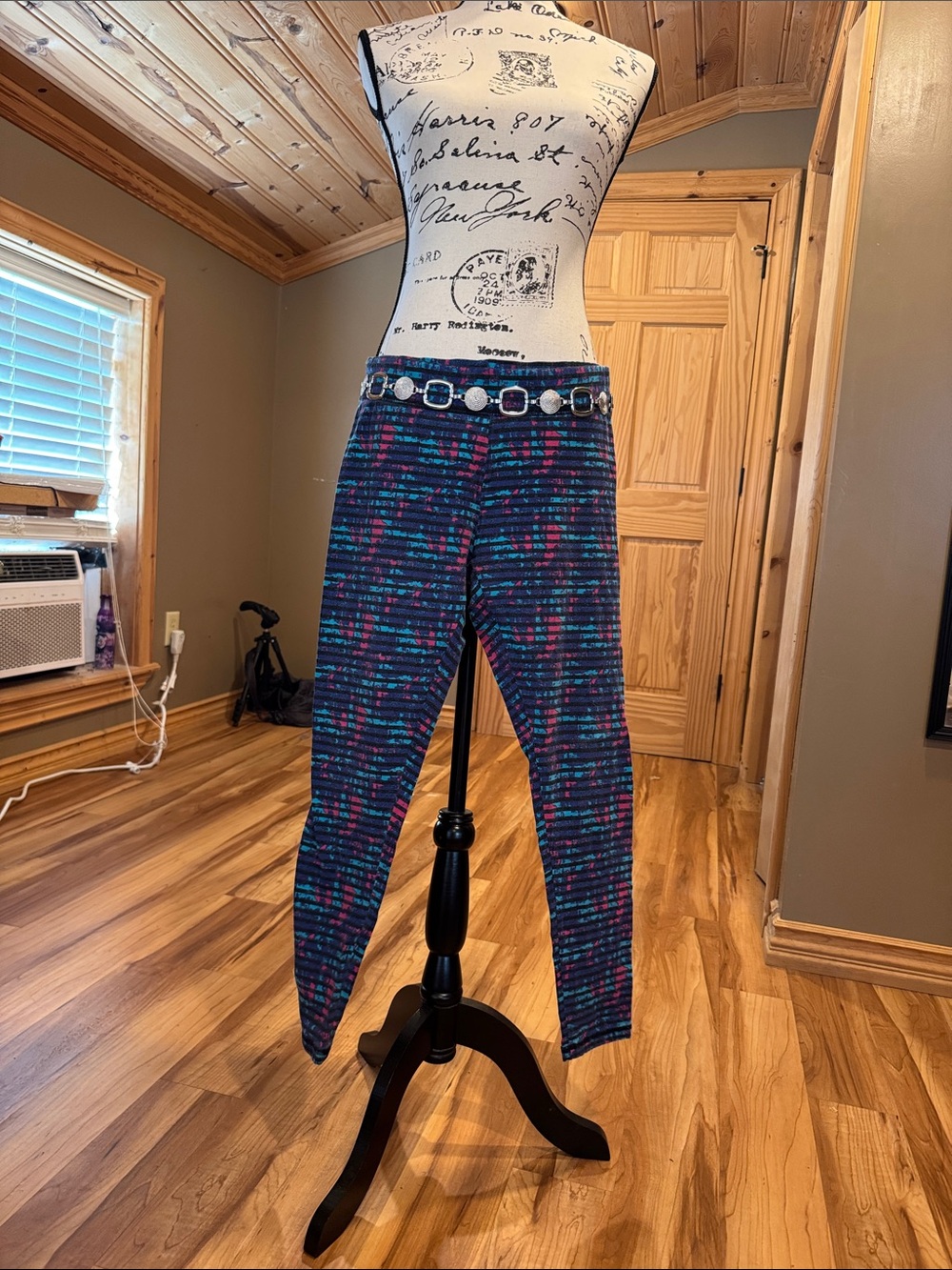 LuLaRoe Skinny Jeans in Blue with Pink and Teal Accents